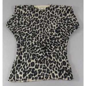 Vintage 80s Phase Eight 98% Lambswool Leopard Print Blouse Hong Kong Women's Lg